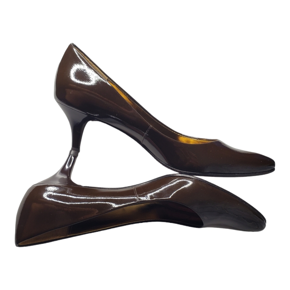 Vtg Joan & David Kitten HeelPump Patent Leather Almond Toe Neutral Quiet Luxury